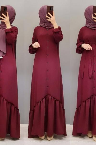 Yeni Model Ayrobin Elbisem Mürdüm