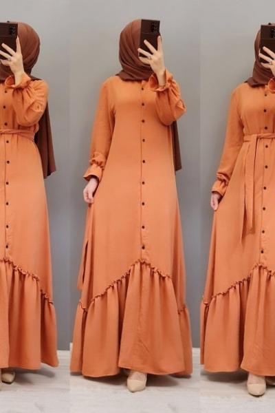 Yeni Model Ayrobin Elbisem Turuncu