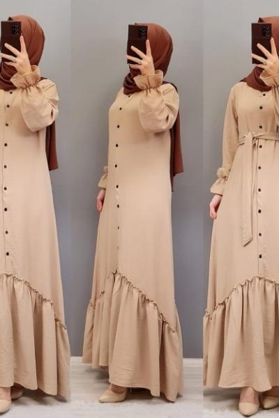 Yeni Model Ayrobin Elbisem Bej