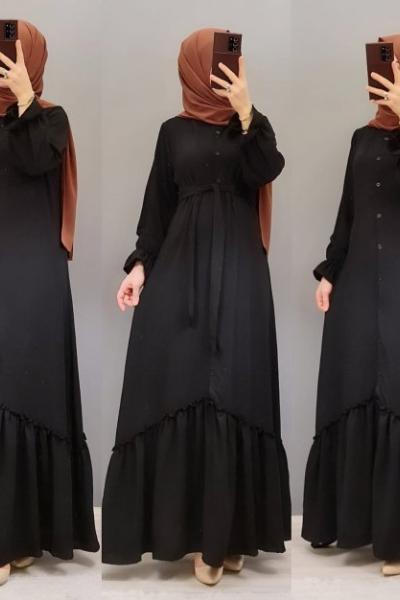 Yeni Model Ayrobin Elbisem Siyah