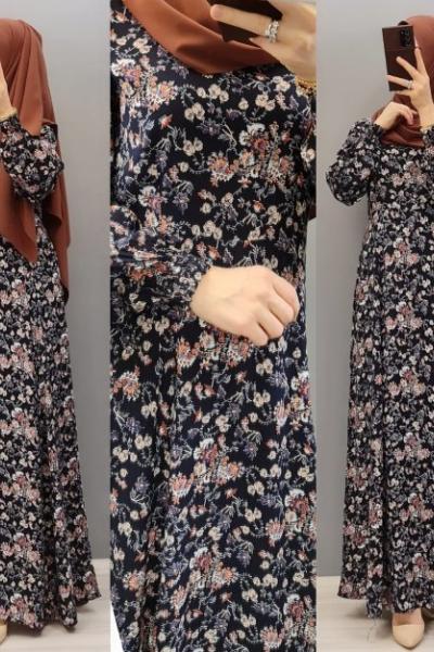 Yeni Model Çiçekli Elbisem Siyah