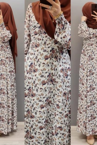 Yeni Model Çiçekli Elbisem Beyaz