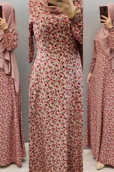 Yeni Model Viskon Elbisem Pudra