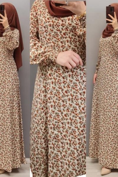 Yeni Model Viskon Elbisem Ekru