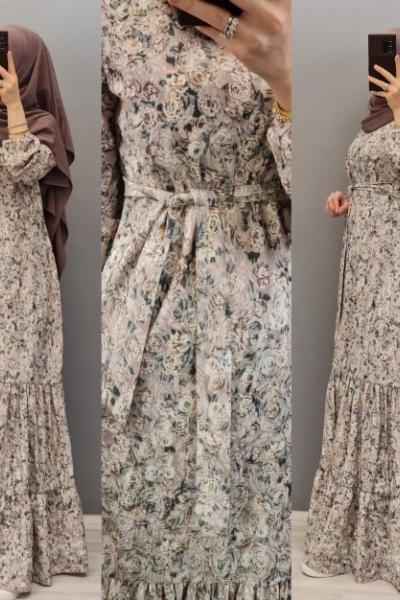 Yeni Model Paraşüt Kumaş Elbisem Bej