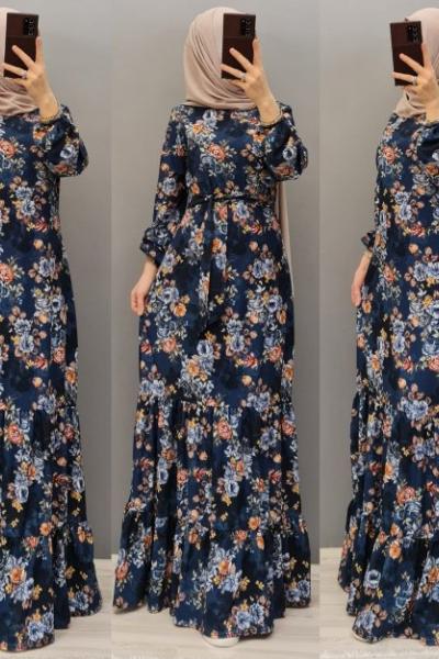 Yeni Model Paraşüt Kumaş Elbisem Lacivert