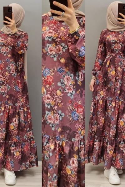 Yeni Model Paraşüt Kumaş Elbisem Bordo