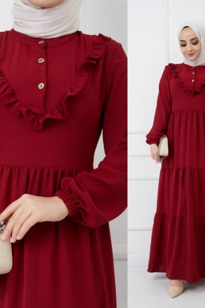 Yeni Model Ayrobin Elbisem Bordo