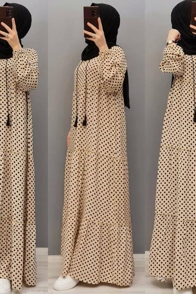 Yeni Model Puanlı Elbisem Krem