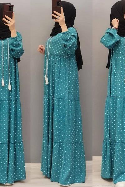 Yeni Model Puanlı Elbisem Petrol Yeşili