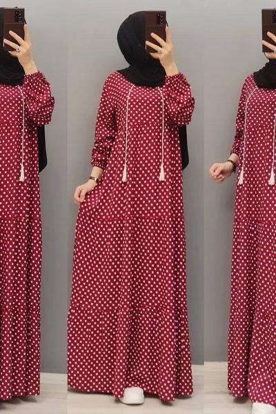 Yeni Model Puanlı Elbisem Mürdüm