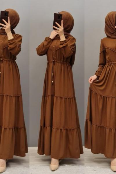 Yeni Model Ayrobin Elbisem Kahverengi