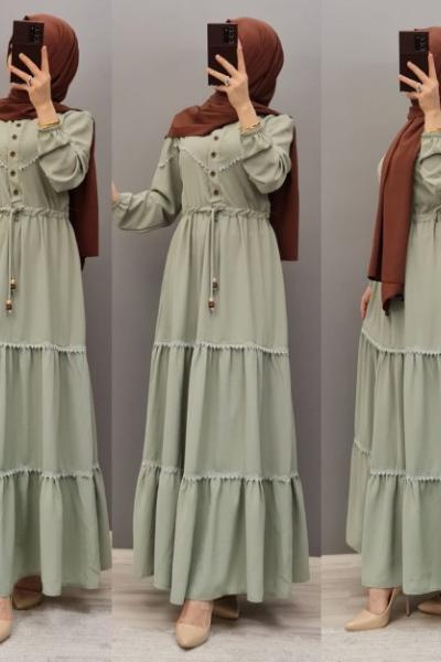 Yeni Model Ayrobin Elbisem Mint Yeşili