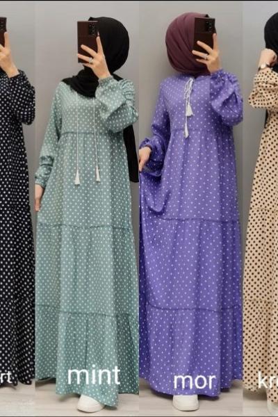 Yeni Model Puanlı Elbisem Lacivert