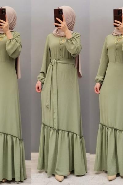 Yeni Model Ayrobin Elbisem  Yeşil