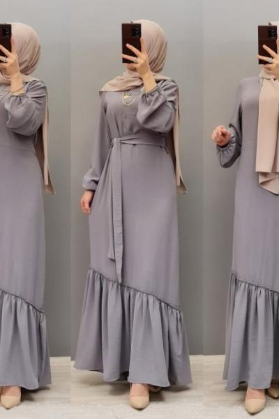 Yeni Model Ayrobin Elbisem  Gri