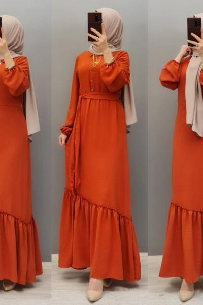 Yeni Model Ayrobin Elbisem  Turuncu