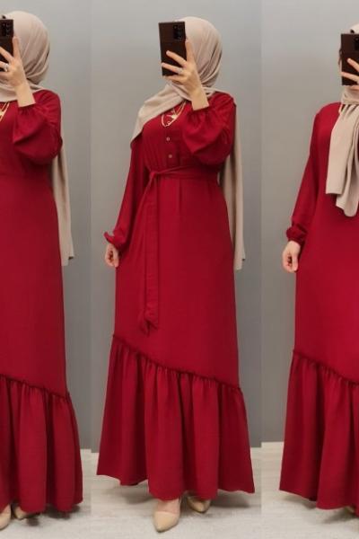 Yeni Model Ayrobin Elbisem  Bordo