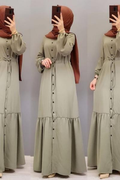 Yeni Model Ayrobin Elbisem Küf Yeşili