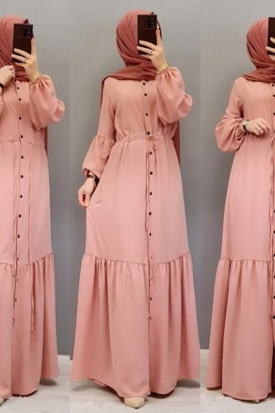 Yeni Model Ayrobin Elbisem Pudra