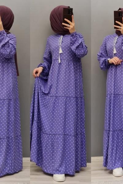Yeni Model Puanlı Elbisem Mor