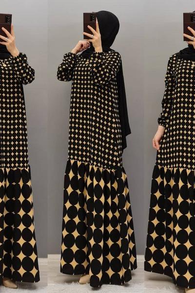 Yeni Model Yıldızli Elbisem Vizon Siyah