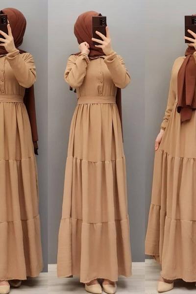 Yeni Model Ayrobin Elbisem Camel