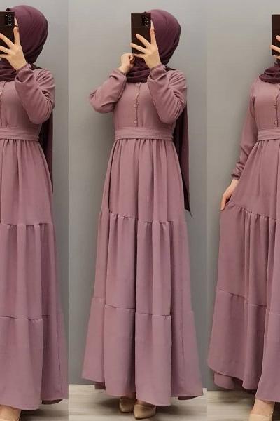 Yeni Model Ayrobin Elbisem Koyu lila
