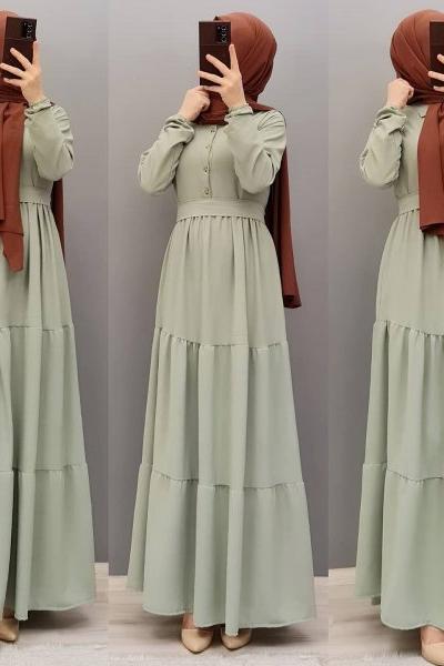 Yeni Model Ayrobin Elbisem Fıstık Yeşili