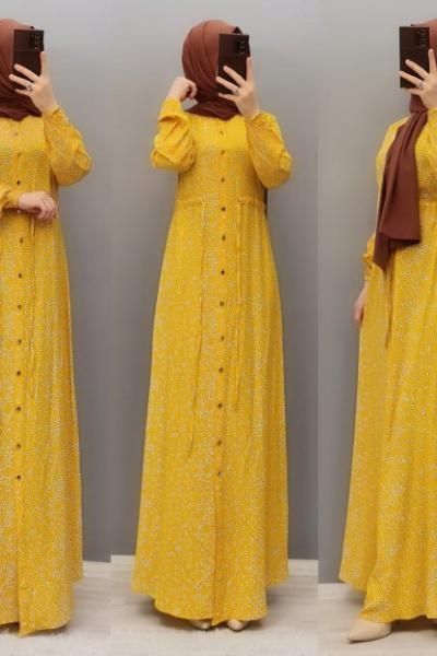 Yeni Model Viskon Elbisem Sarı