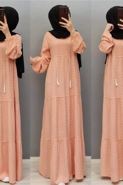 Yeni Model Puanlı Elbisem Somon