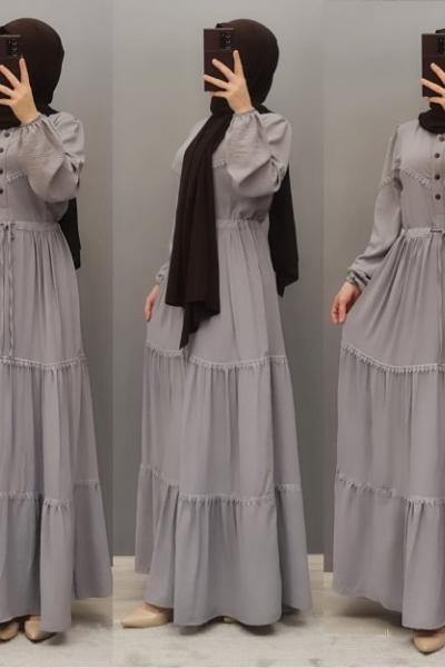 Yeni Model Ayrobin Elbisem Gri