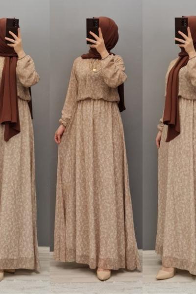 Yeni Model Şifon Elbisem Bej