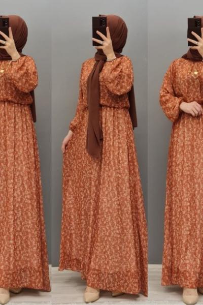 Yeni Model Şifon Elbisem Kiremit