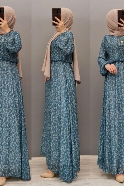 Yeni Model Şifon Elbisem Parlement Mavi