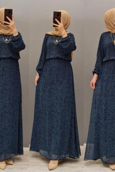 Yeni Model Şifon Elbisem Lacivert