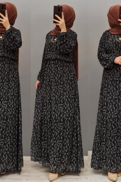 Yeni Model Şifon Elbisem Siyah