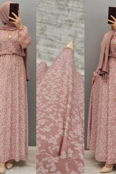 Yeni Model Şifon Elbisem Pudra