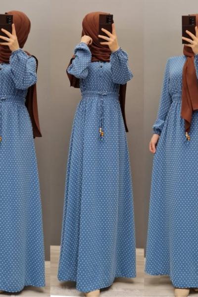 Yeni Model Puanlı Elbisem İndigo