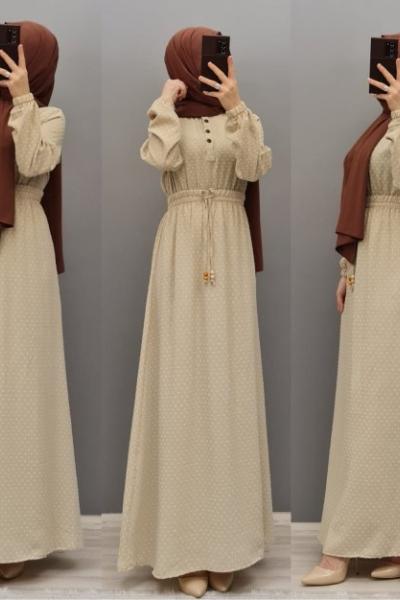 Yeni Model Puanlı Elbisem Bej
