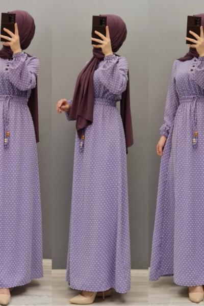 Yeni Model Puanlı Elbisem Lila