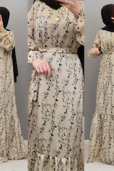 Yeni Model Saten Elbisem Bej