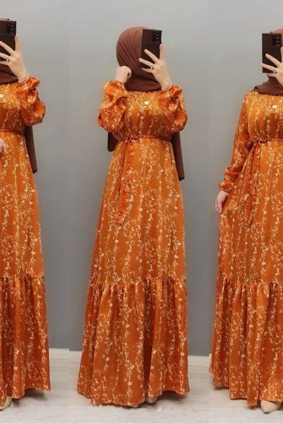 Yeni Model Saten Elbisem Turuncu
