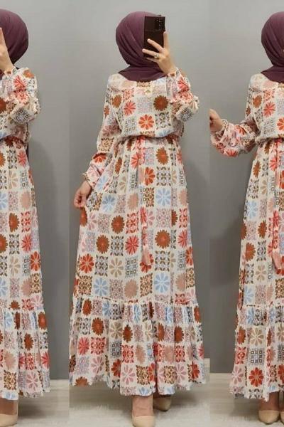 Yeni Model Etnik Elbisem Beyaz