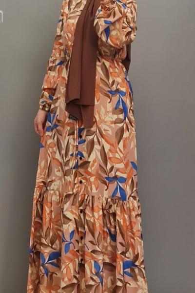 Yeni Model Pamuklu Viskon Elbisem Turuncu