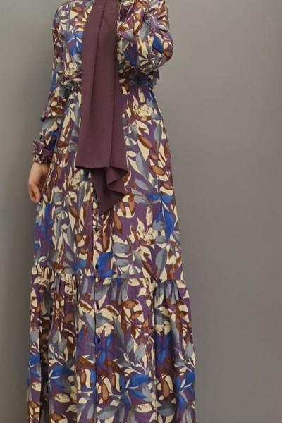 Yeni Model Pamuklu Viskon Elbisem Saks Mavisi