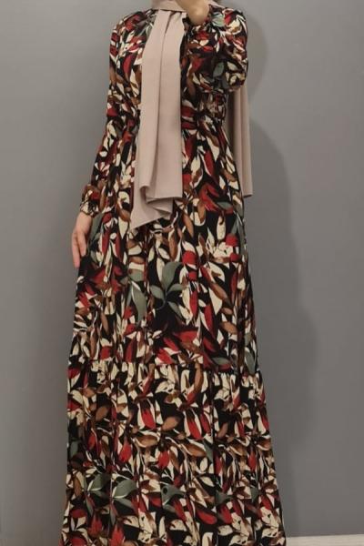 Yeni Model Pamuklu Viskon Elbisem Haki