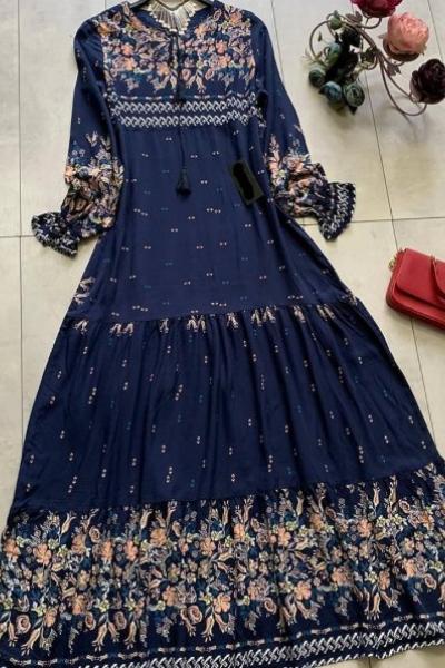 Yeni Model Püsküllü Elbisem Lacivert