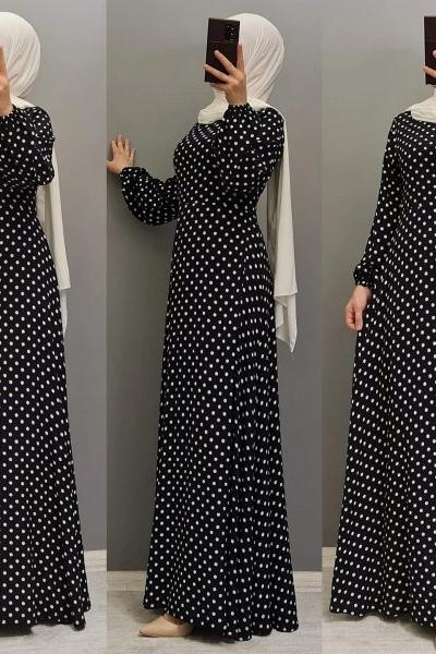 Yeni Model Puanlı Viskon Elbisem Lacivert