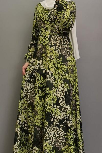 Yeni Model Dabıl Krep Elbisem Yeşil